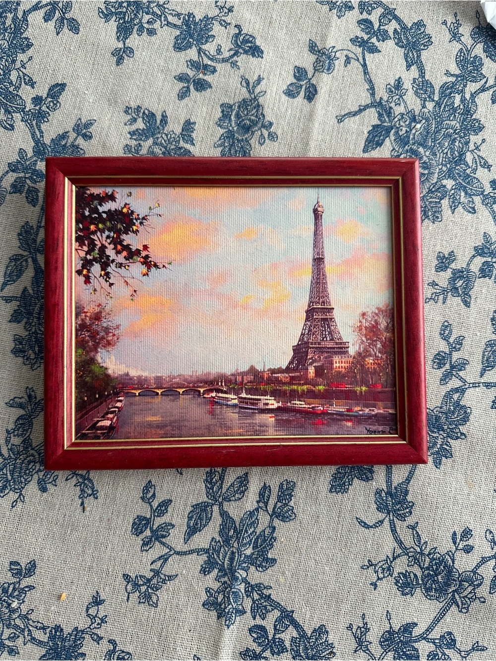 Red Framed Paris Riverscape Painting